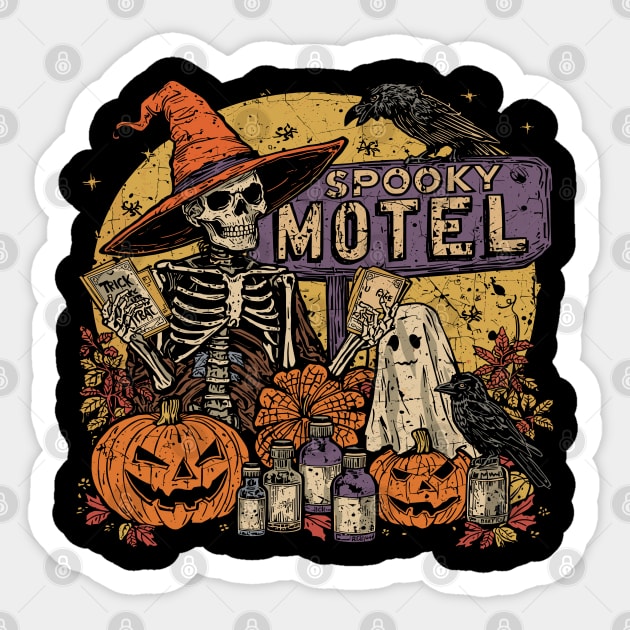 Witch Motel Halloween Spooky Retro Vintage Halloween Sticker by JessArty